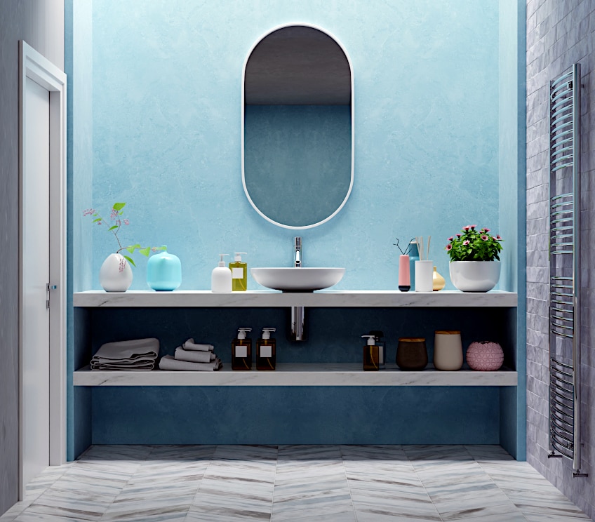 Blue and Gray Bathroom Design
