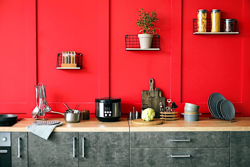 Red Paneled Kitchen Wall