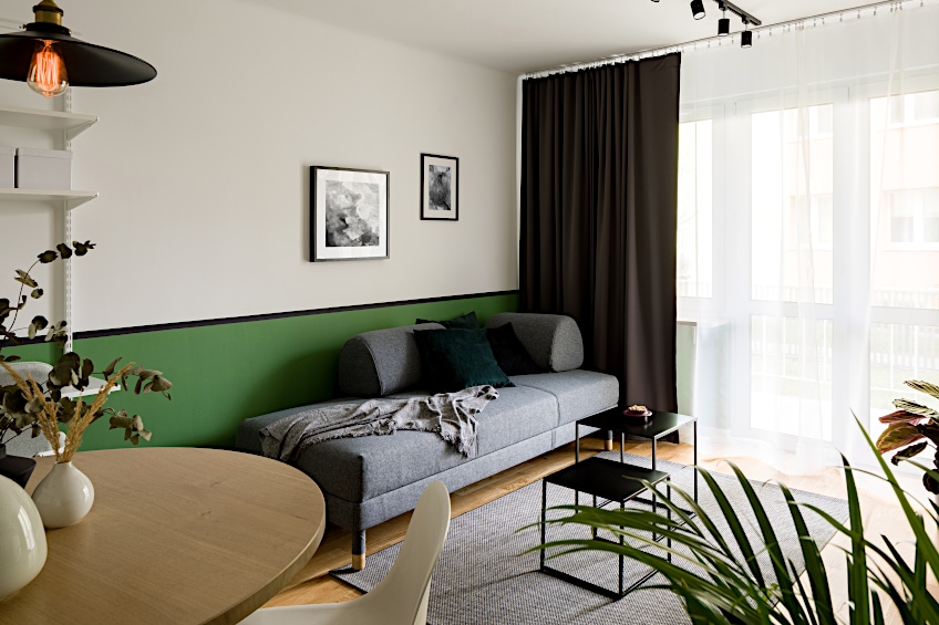 Gray Sofa with Green on Wall