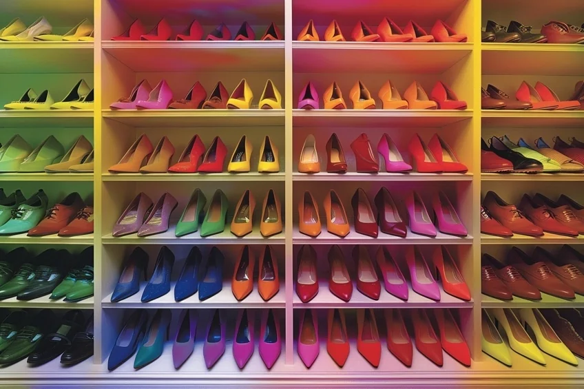 color coded shoe storage
