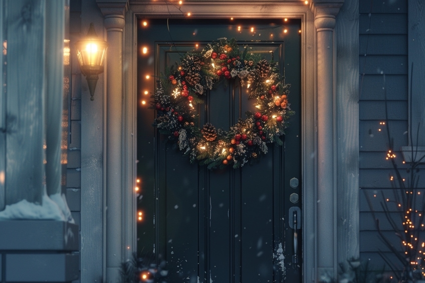 festive light front door decor