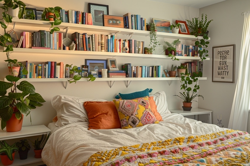 floating bookshelf bed wall decor