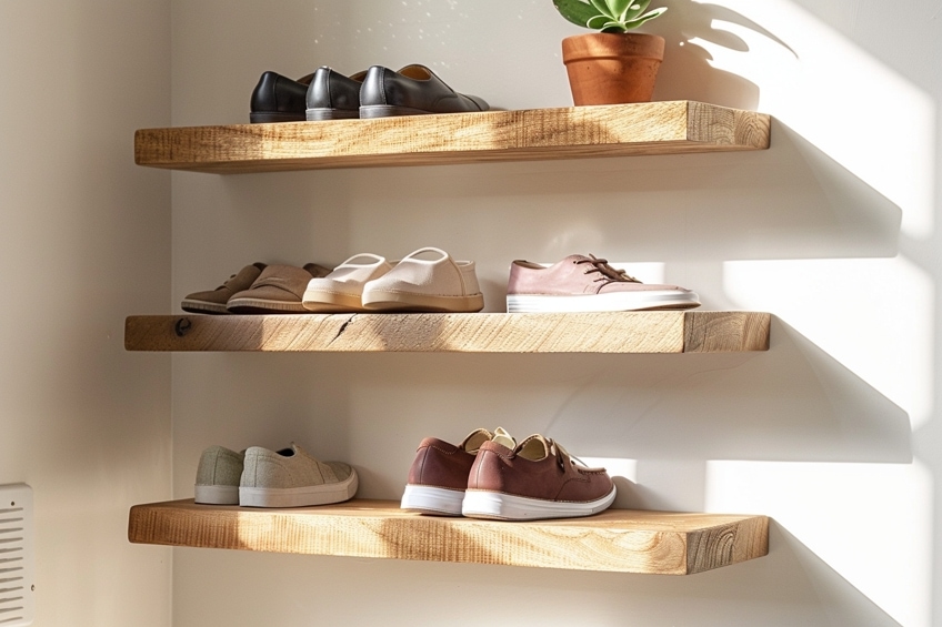 floating shelves shoe storage