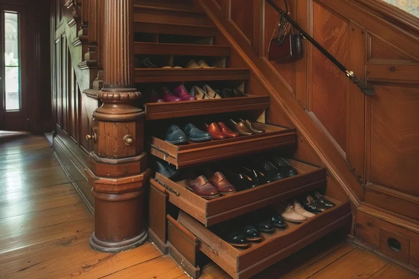 hidden staircase shoe storage