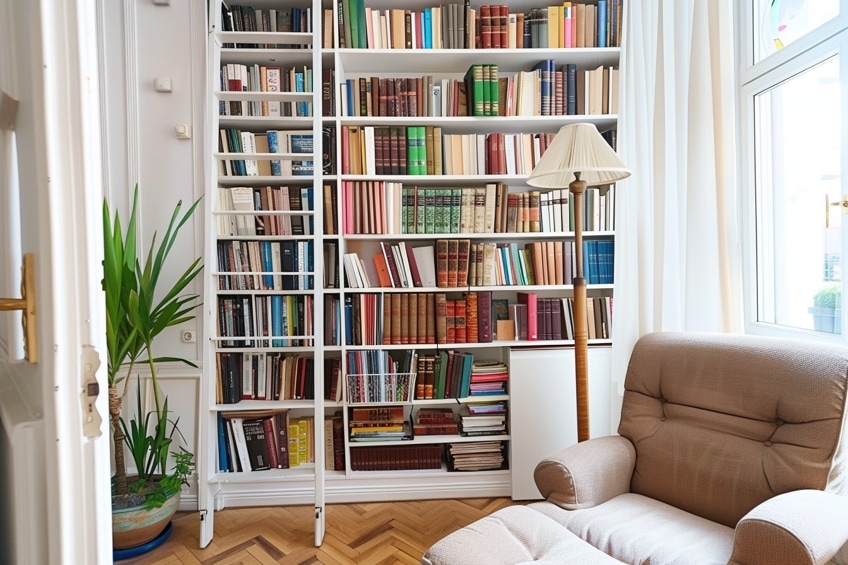 vertical bookshelf decor